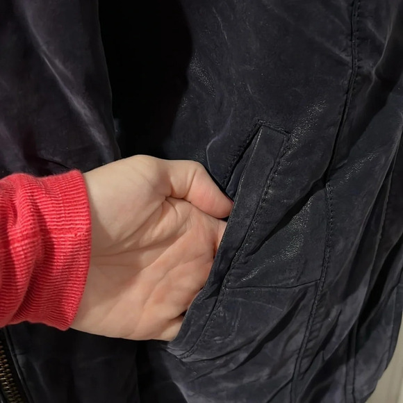 Free People Blue Vegan Leather/Suede Moto Jacket – Size Large - Picture 4 of 12